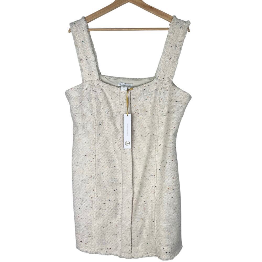 New Women’s House of Harlow 1960 Speckled Tweed Fringe Hem Dress Size L